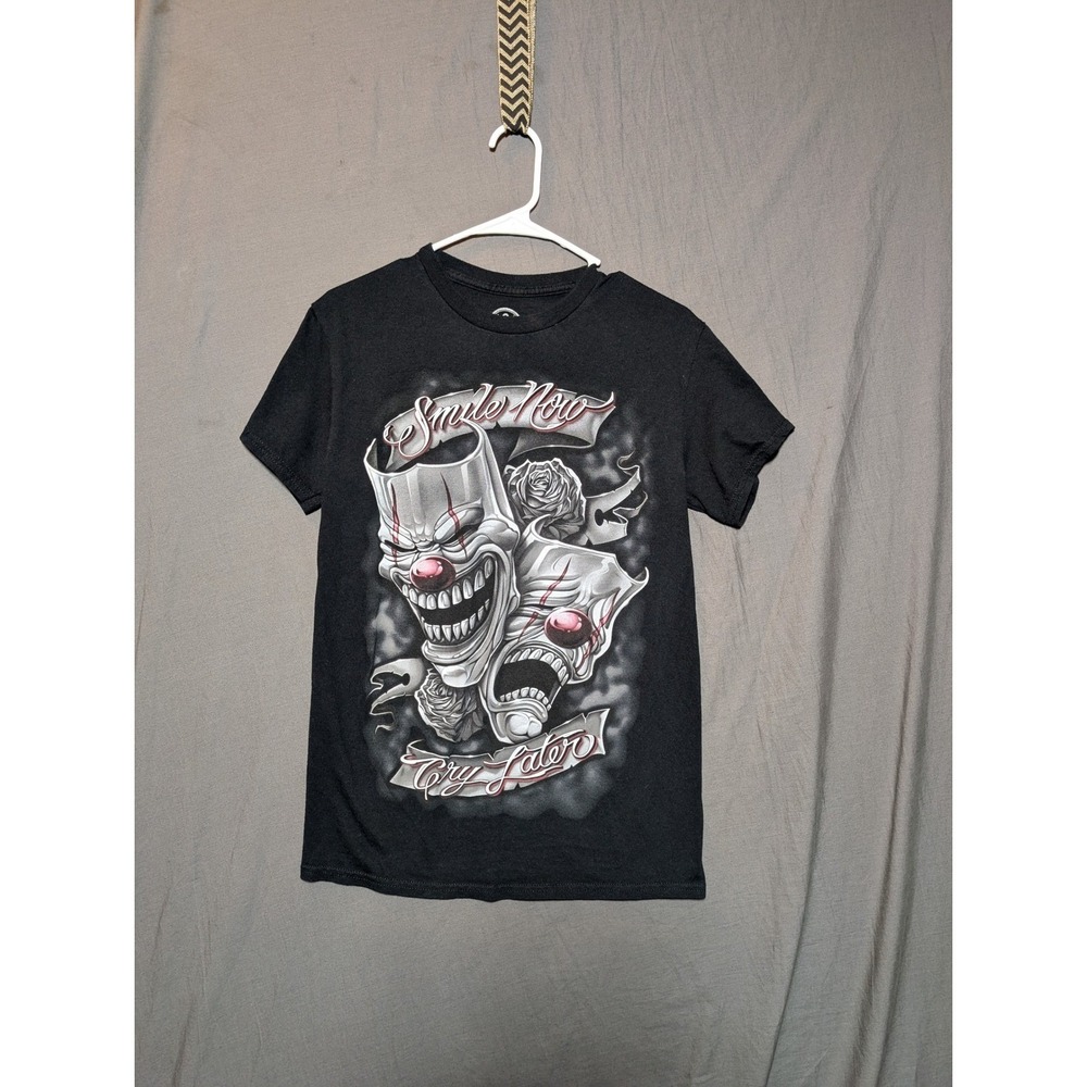 DOM‎ Black Clown Mask Smile Now Cry Later Graphic T Shirt Men Size S